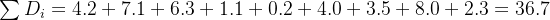 \sum D_i = 4.2 + 7.1 + 6.3 + 1.1 + 0.2 + 4.0 + 3.5 + 8.0 + 2.3 = 36.7