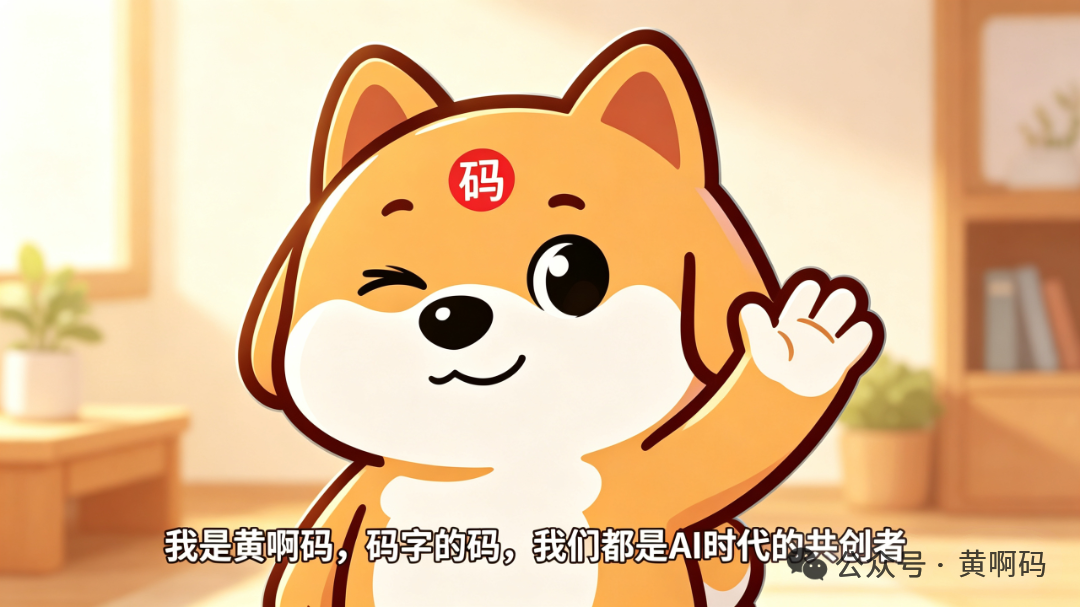 jimeng-2026-05-31-5198-结尾配图，黄啊码柴犬，双眼睁开微笑，招手问候，文字：我是黄啊码，码字的码，我们都....png