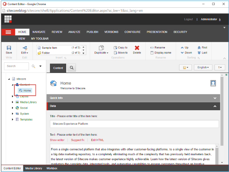 如何在Sitecore CMS中创建项目