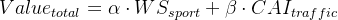 Value_{total} = \alpha \cdot WS_{sport} + \beta \cdot CAI_{traffic}