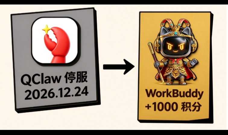 QClaw 12.24 停服，但 WorkBuddy 白送你 1000 积分