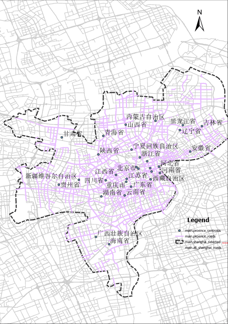 上海地名聚合道路之后按照质心分布图（合并省份所有道路）