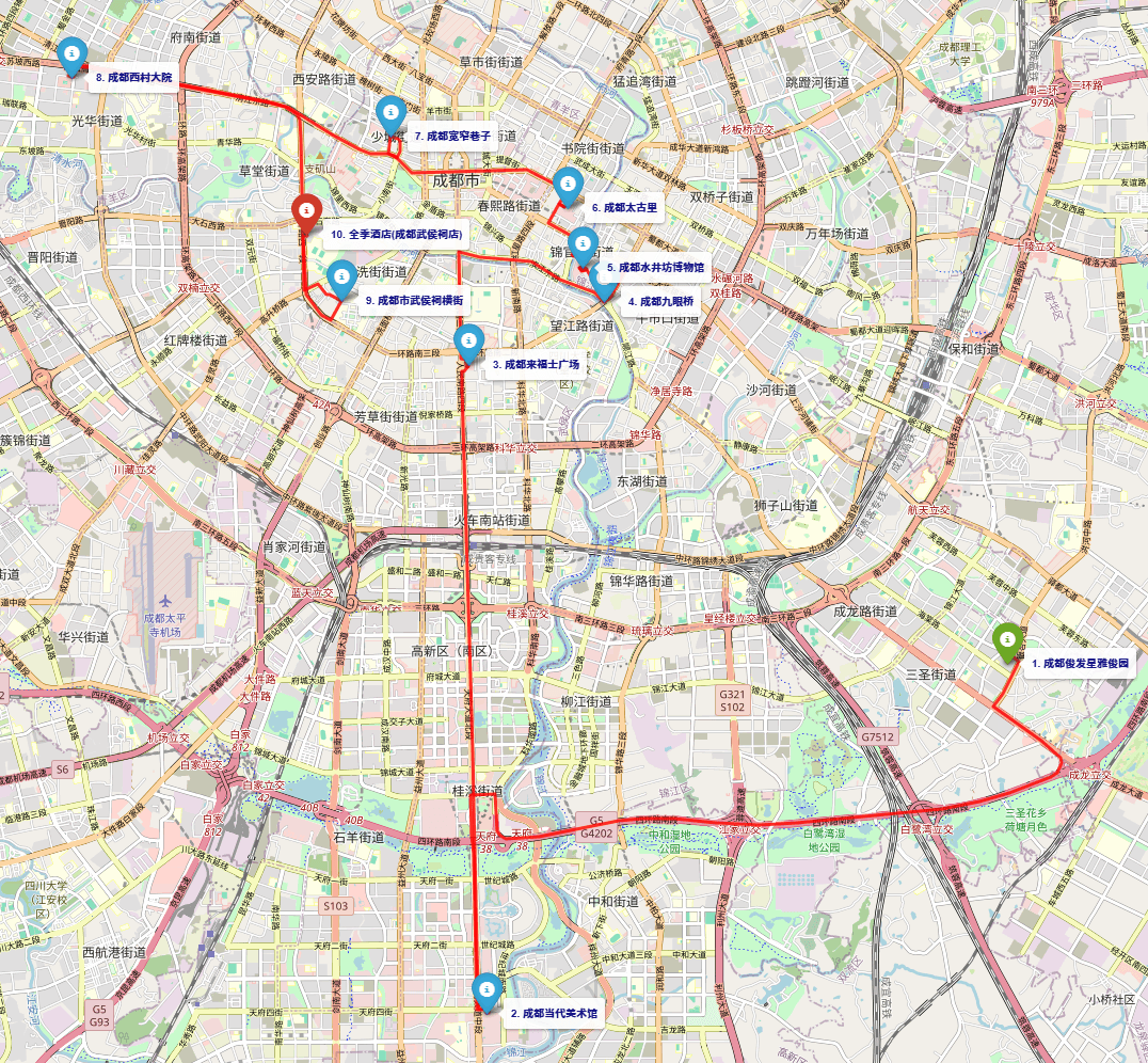 朋友B背后的行车路线