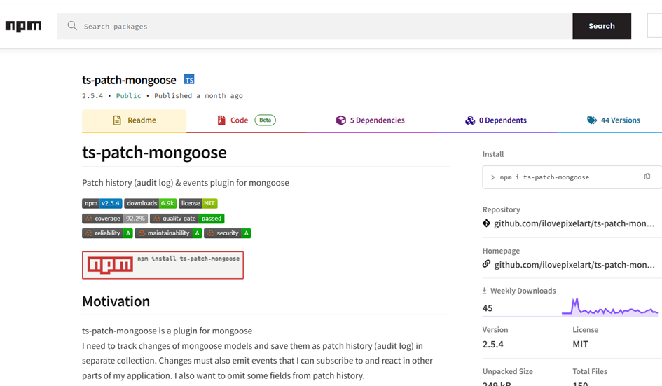 NPM组件ts-patch-mongoose