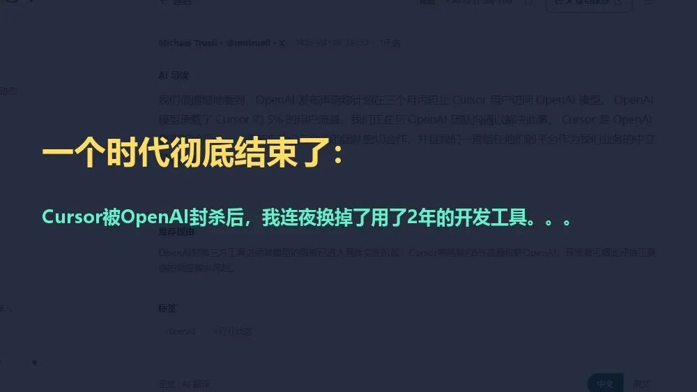 一个时代彻底结束了Cursor被OpenAI封杀后我连夜换掉了用了2年的开发工具封面图