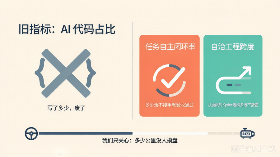 旧指标 vs 新指标：从代码占比到任务自主闭环率、自治工程跨度