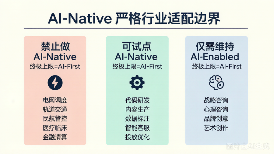 AI-Native行业适配边界：禁止 / 可试点 / 仅需AI-Enabled