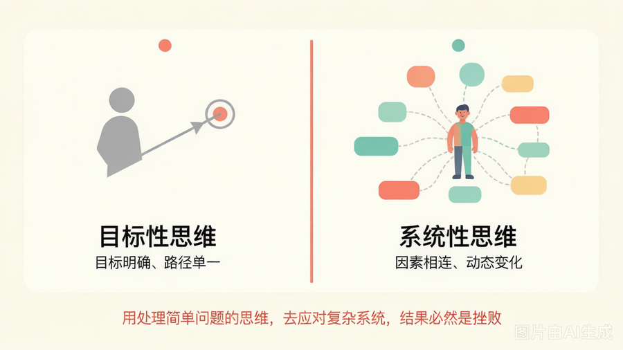两种思维模型的对比:目标性思维是一条直线,系统性思维是一张网络