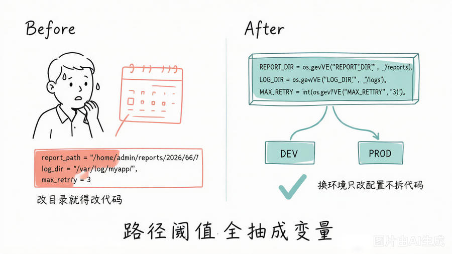 配置抽离对比：硬编码 vs 环境变量