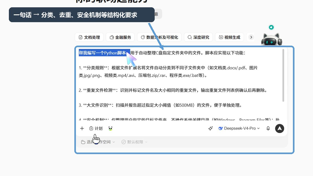 WorkBuddy 优化后的结构化提示词，包含分类、去重、安全机制等要求