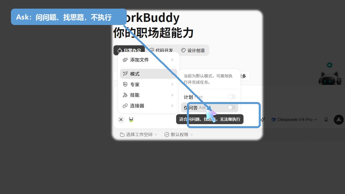 WorkBuddy Ask 仅问答模式的界面提示