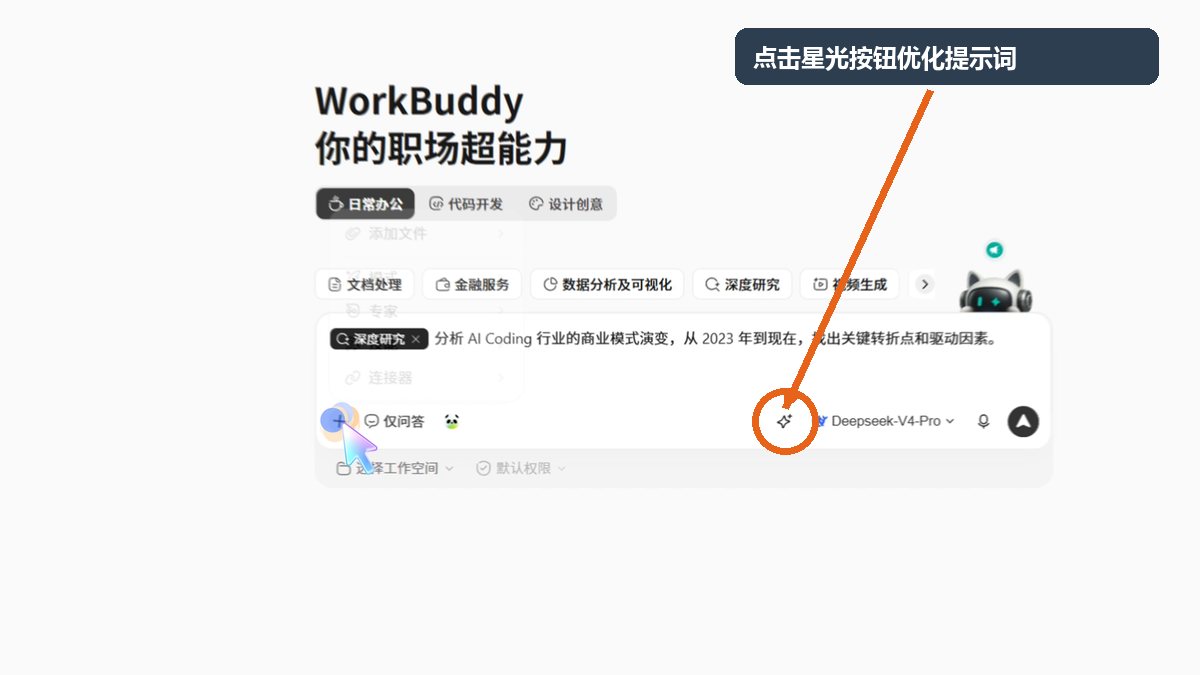 点击 WorkBuddy 输入框中的星光按钮优化提示词