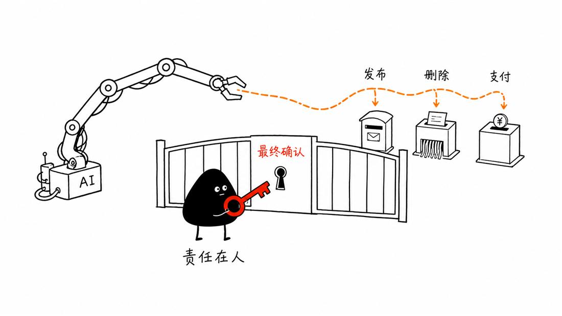 小黑握着发布、删除和支付闸门的最终钥匙，表达责任在人
