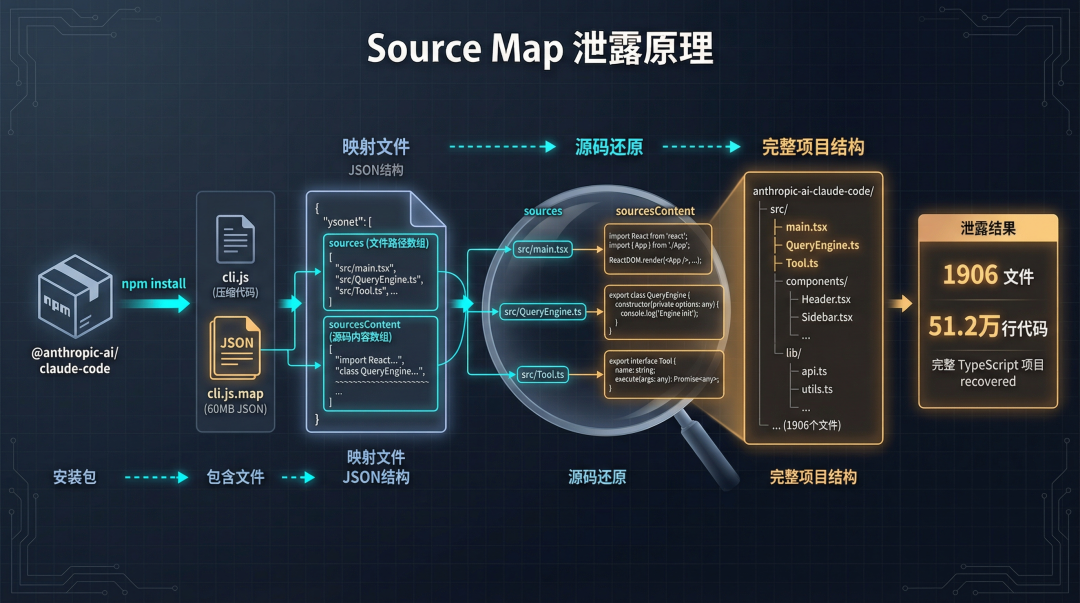 Source Map 泄露机制示意图