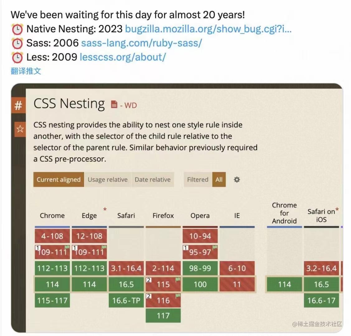 将近20年，CSS终于在所有现代浏览器实现了原生嵌套语法！！！