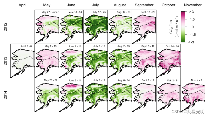 2012-2014 年阿拉斯加生态系统二氧化碳净交换量和地区碳预算数据