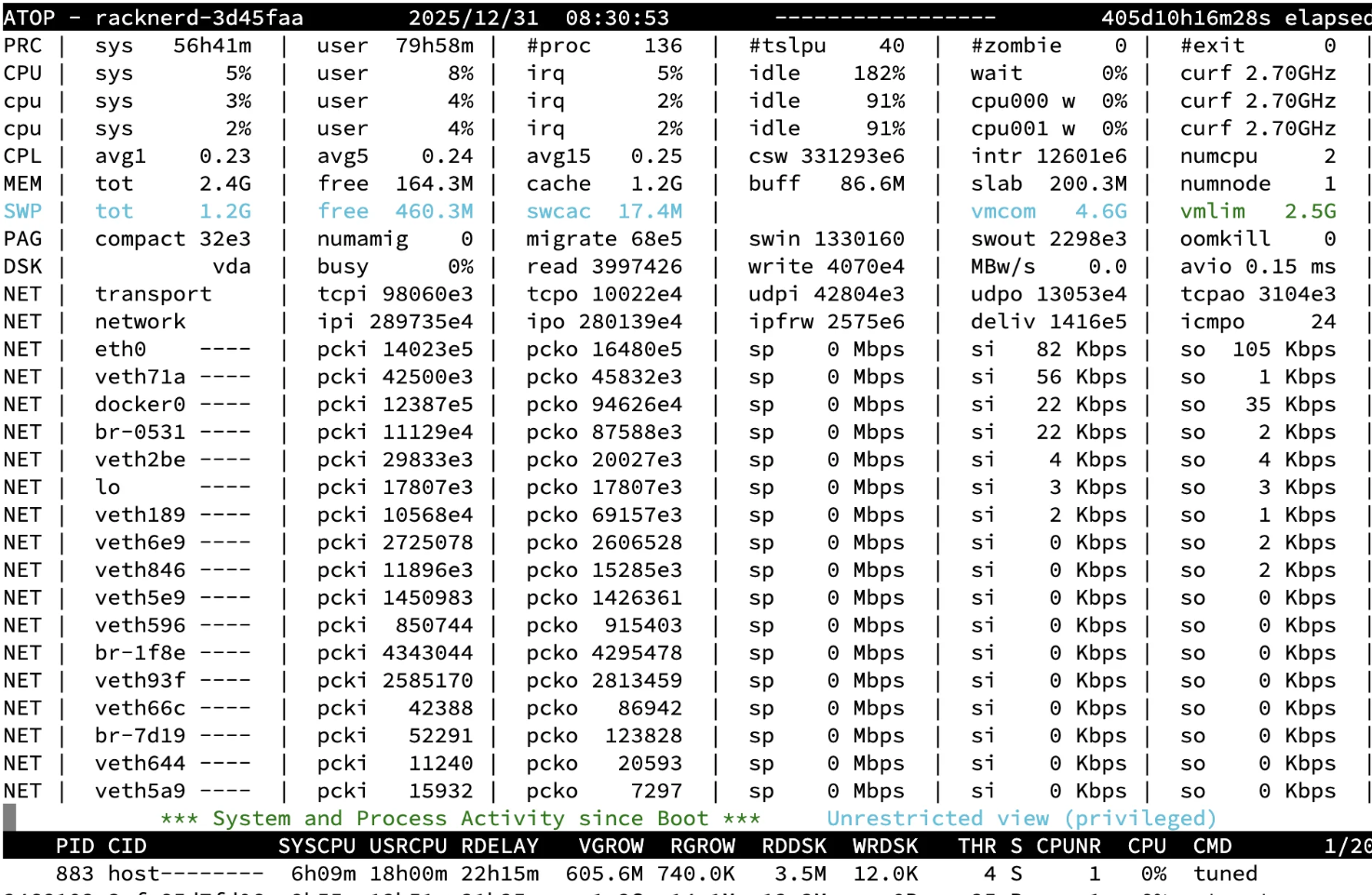 支持快照进程的监控工具-atop