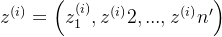 z^{(i)} = \left(z^{(i)}_1, z^{(i)}2, ..., z^{(i)}{n'} \right)