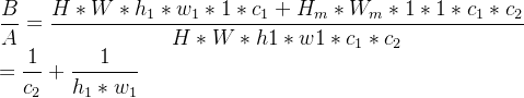 \dfrac{B}{A} = \dfrac{ H * W * h_1 * w_1 * 1 * c_1 + H_m * W_m * 1 * 1 * c_1 * c_2}{H * W * h1 * w1 * c_1 * c_2}\\= \dfrac{1}{c_2} + \dfrac{1}{h_1 * w_1}