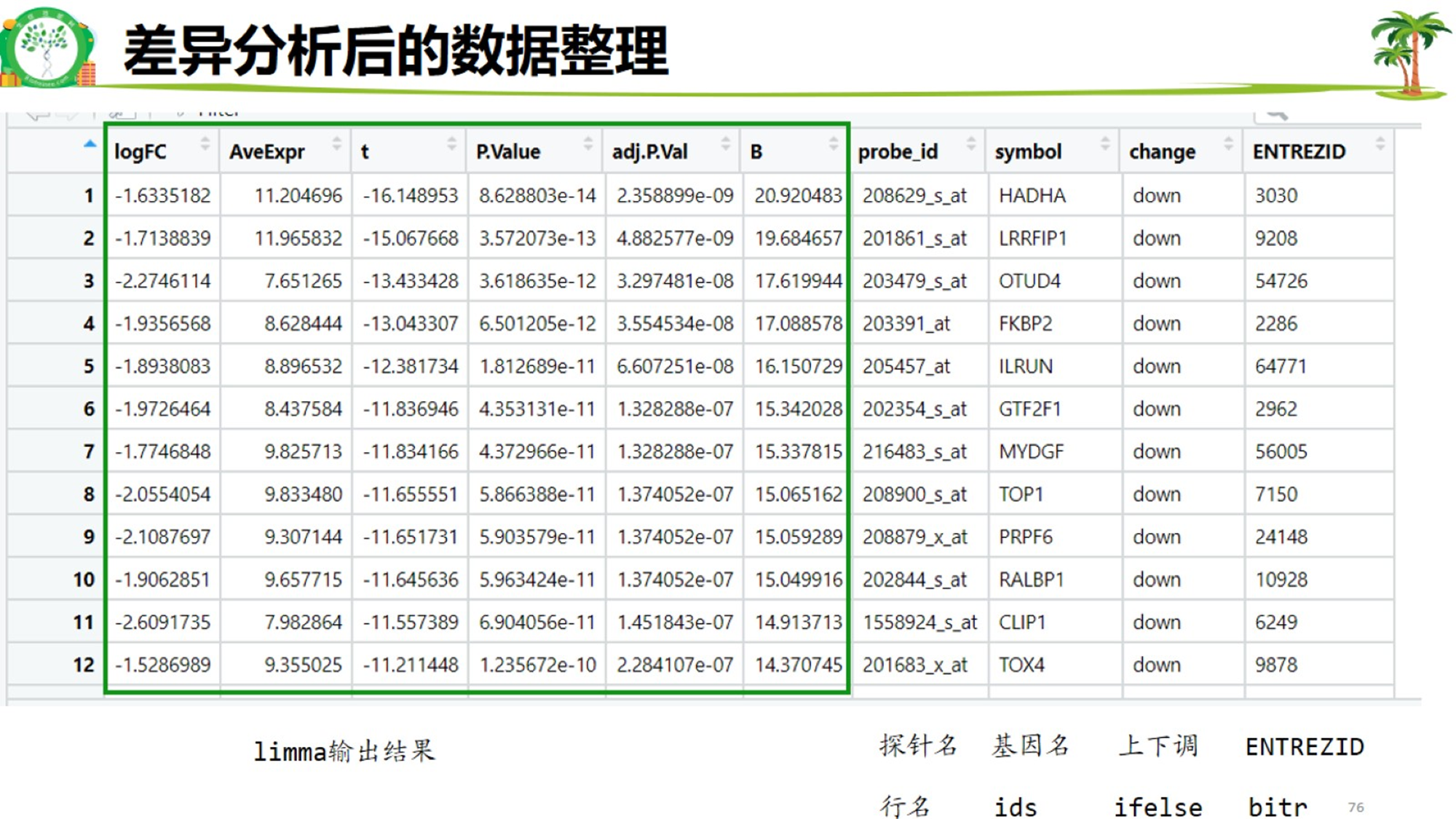 差异分析后要得到这样一张表格