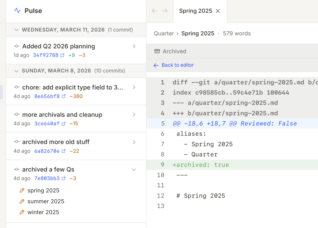 Commit history