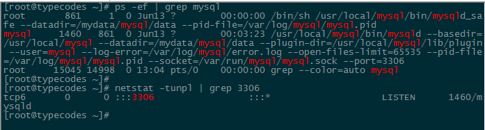 查看MySQL服务进程和端口监听情况