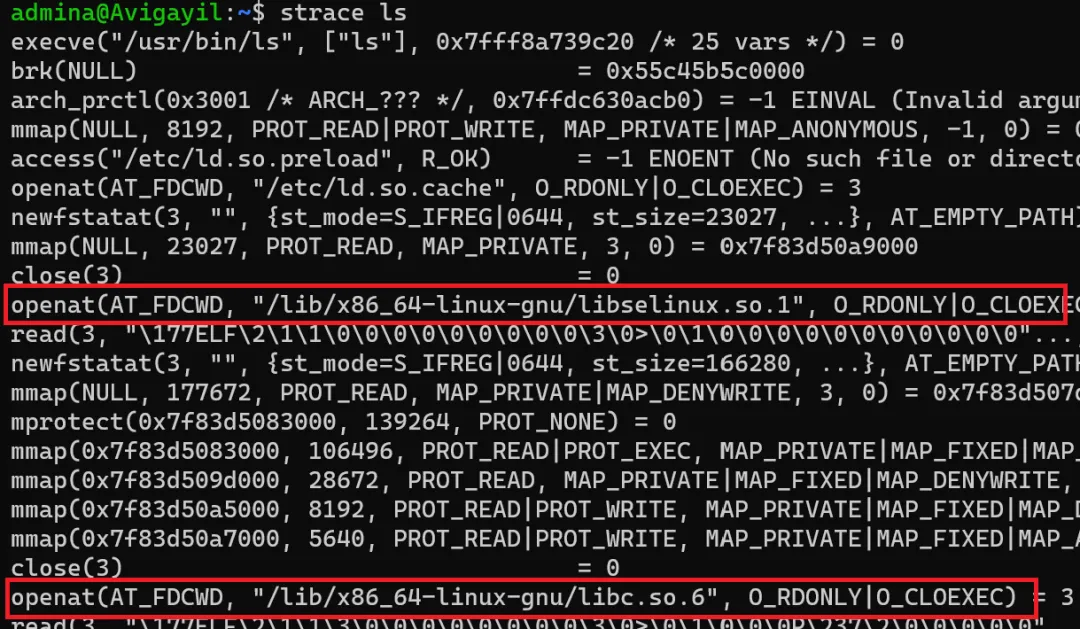 “strace ls”输出
