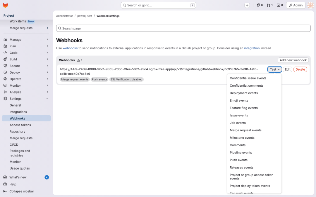 GitLab Webhook 测试成功