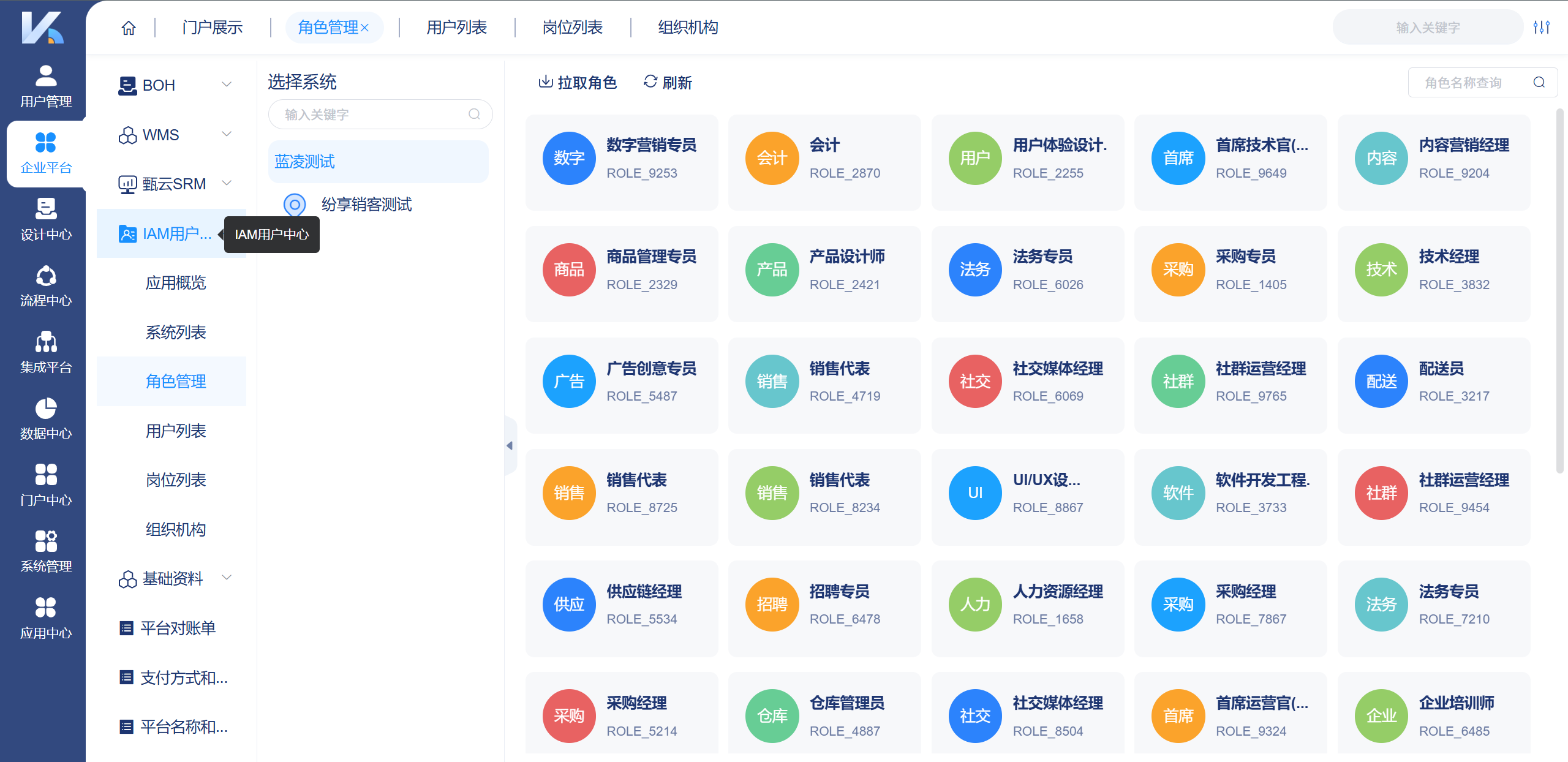 IAM用户中心预置角色清单，并支持拉取同步目标系统角色