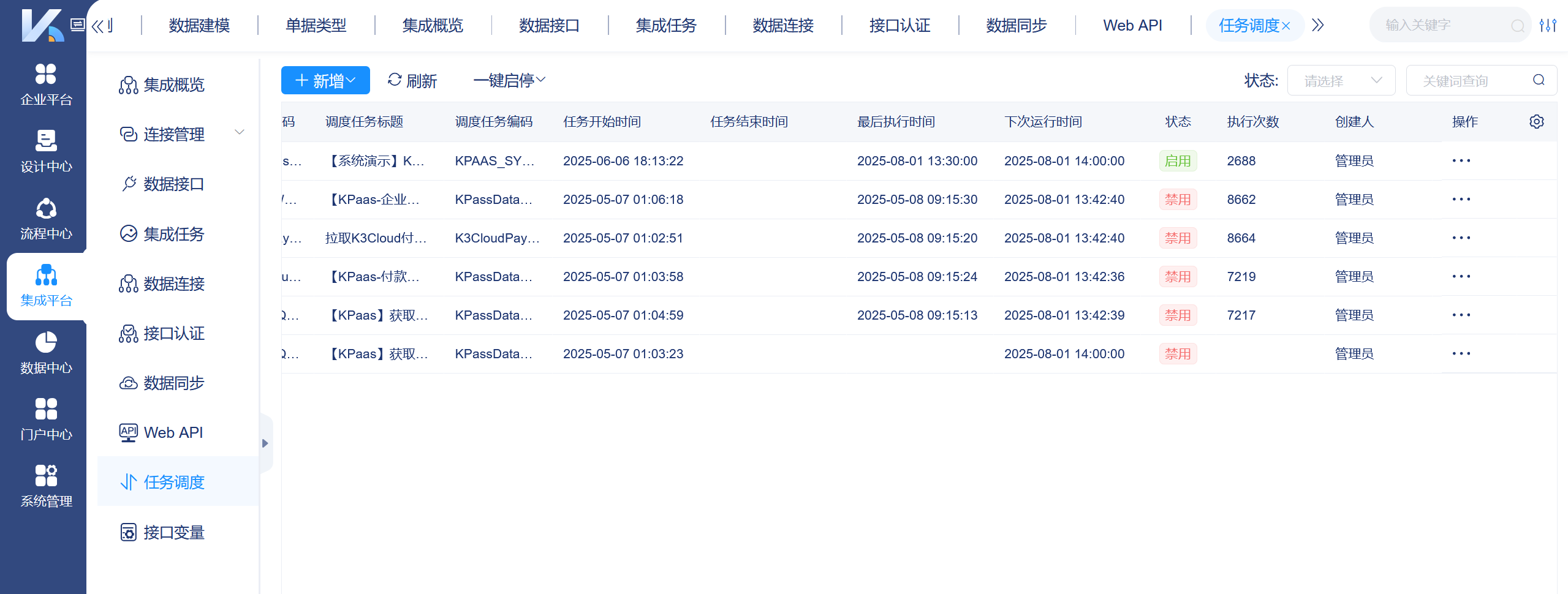 集成平台记录数据操作的日志信息，提供了完整的数据操作审计轨迹