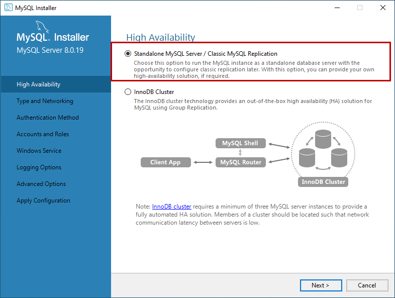 选择高可用性选项