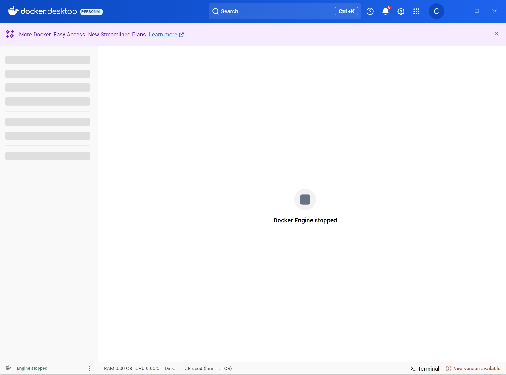 登录后Docker Desktop主界面