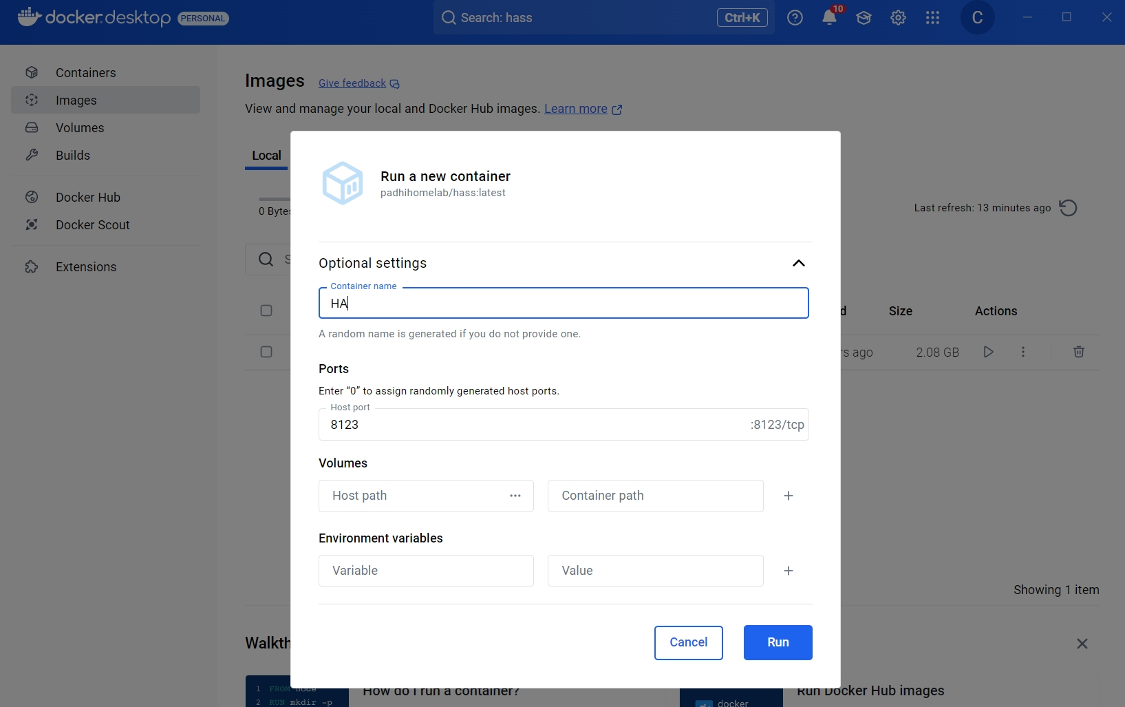 设置容器运行参数