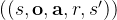 ( (s, \mathbf{o}, \mathbf{a}, r, s') )
