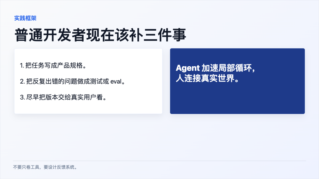 开发者行动框架:规格、eval、用户反馈