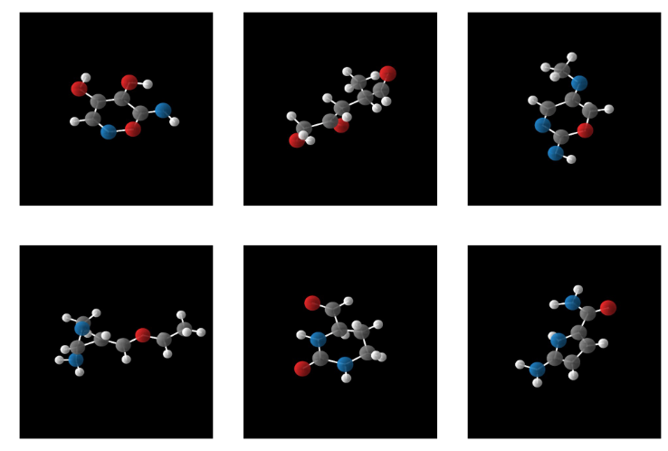 无条件约束下GCLDM随机采样生成的分子三维结构可视化