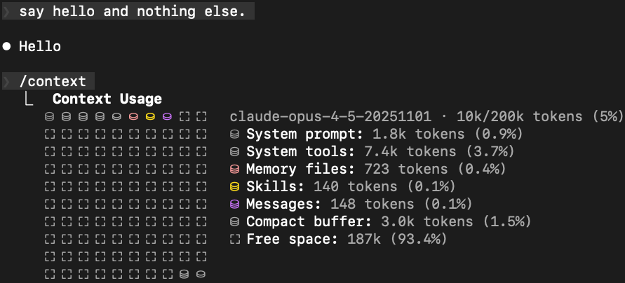 补丁前(约 20k,10%)与补丁后(约 10k,5%)的上下文占用对比