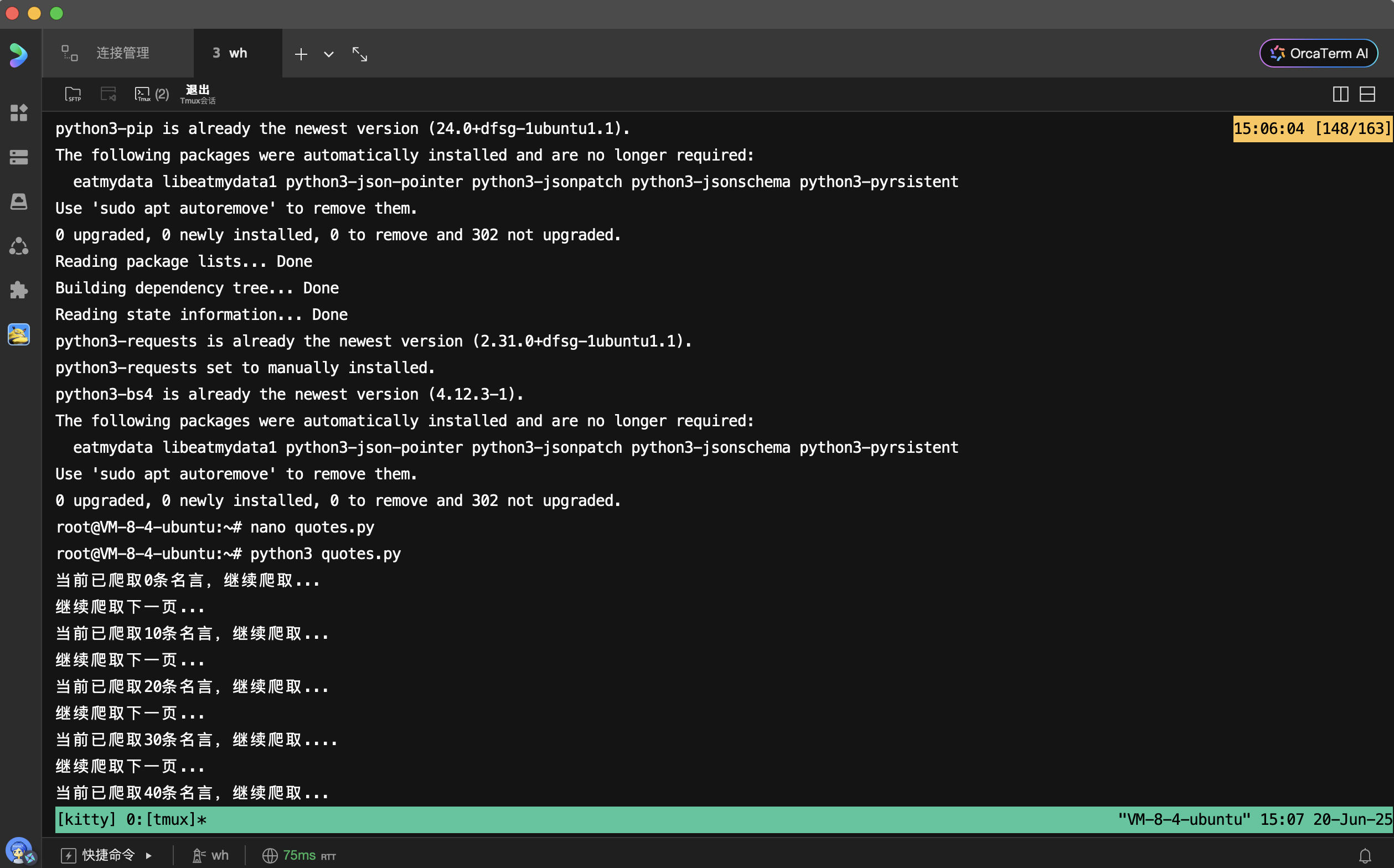tmux会话运行页面