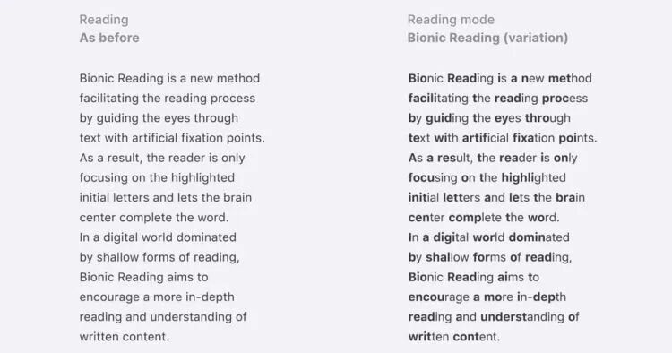 Bionic Reading, A New Reading Method That Stresses Letters Within Words to Let the Brain Fill in the Rest