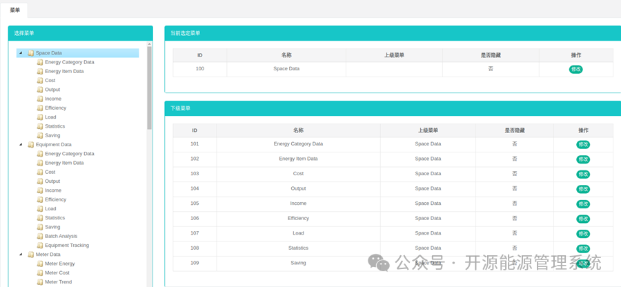 MyEMS 能源管理系统后台配置 —— 菜单管理深度解析​