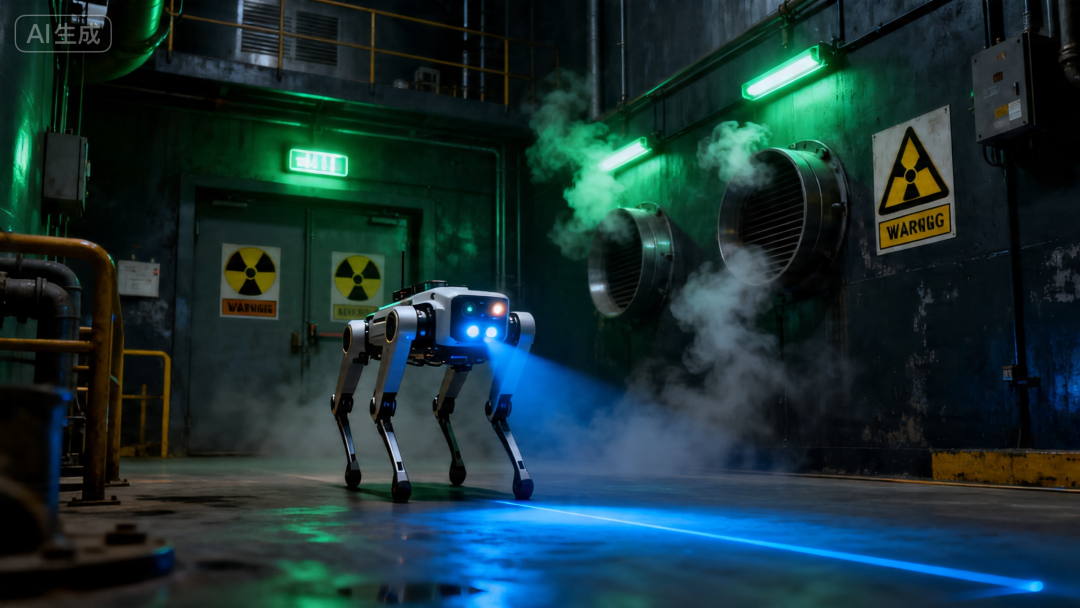 核电站巡检——四足机器人在高辐射区域自主作业（AI生成）