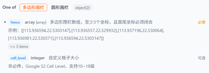 多边形围栏参数