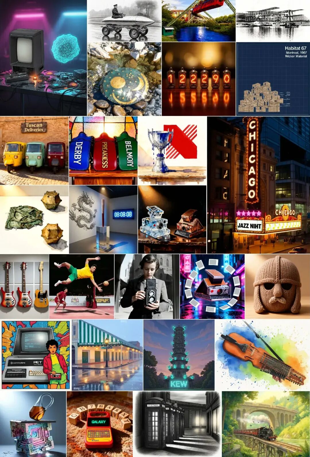 GenEvolve + Qwen-Image-Edit 的扩展画廊（与上一张使用同一套 GenEvolve 程序，仅切换底层渲染器）。
