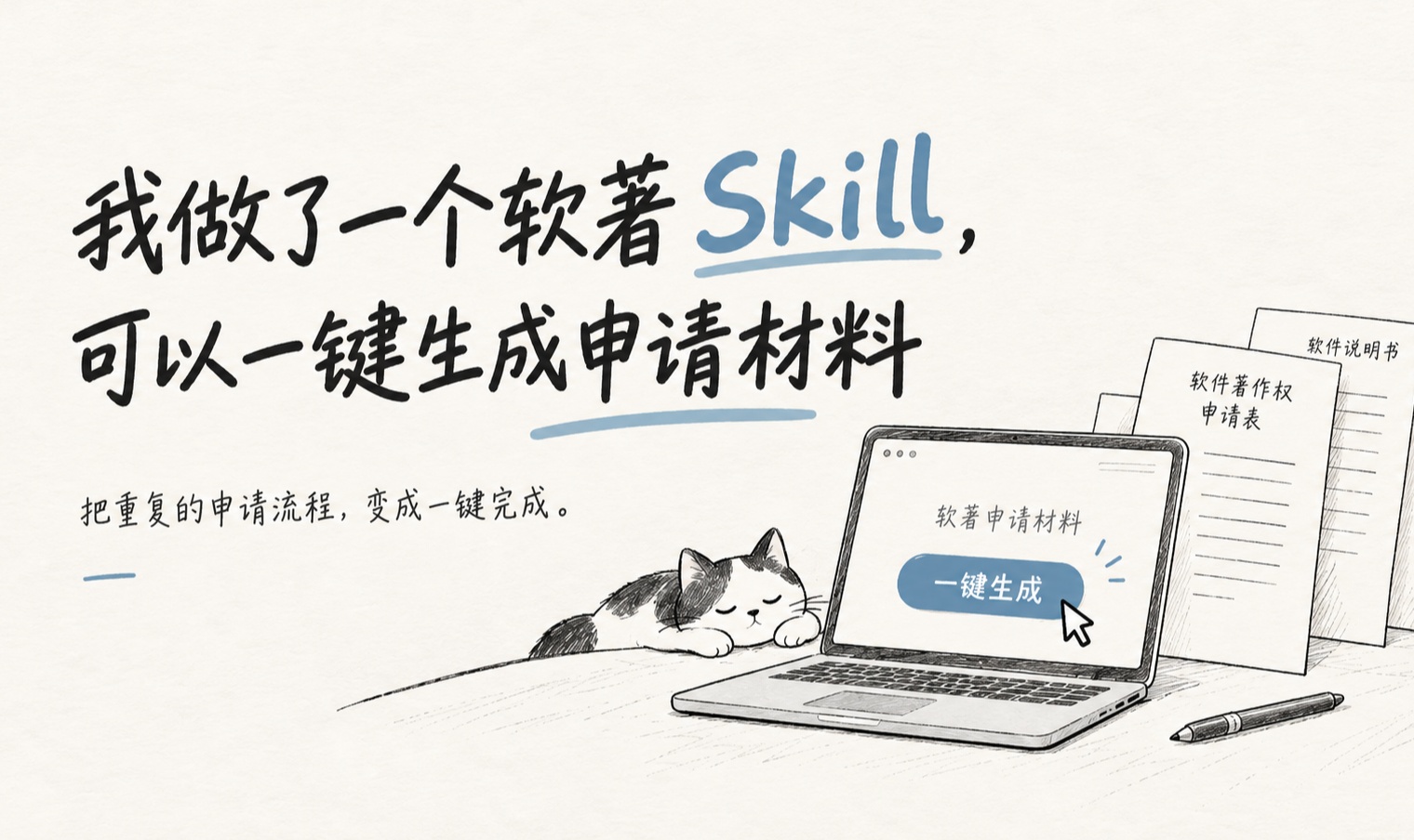 我做了一个软著 Skill，可以一键生成申请材料