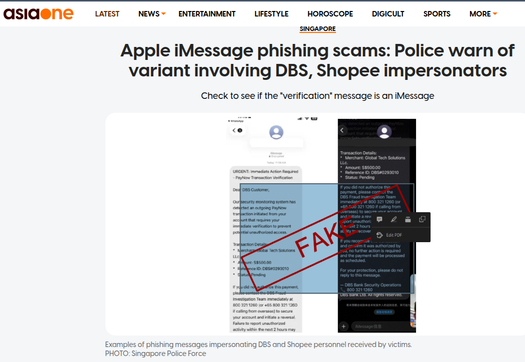 Apple iMessage 渠道冒充金融电商钓鱼诈骗案例研究