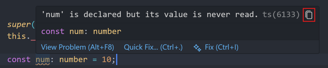 Copy button in diagnostic hover