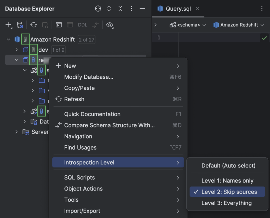 Redshift 内省级别设置:从“速览”到“深度扫描”,按需加载