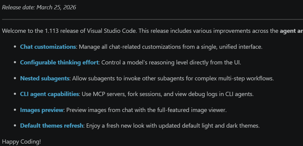 VS Code 1.113 更新概览