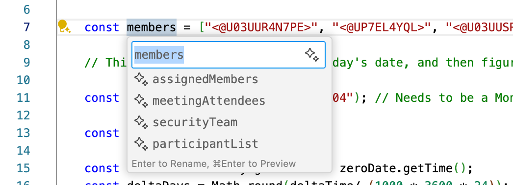 Rename symbol dropdown