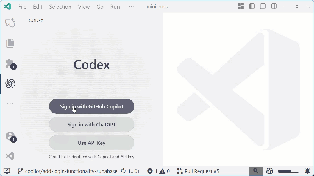 Codex 登录面板